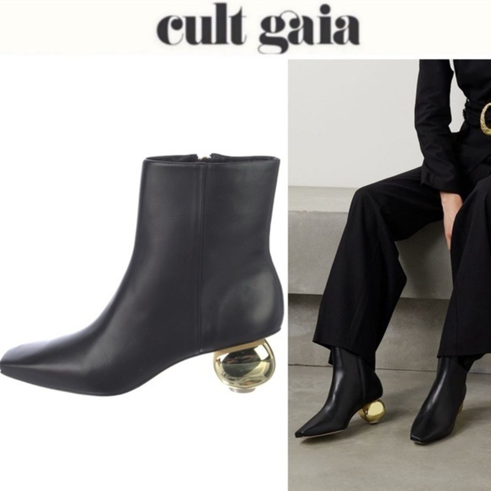 Cult Gaia Mari Leather Black Ankle Boots Gold Heel Sz EU 37 548$